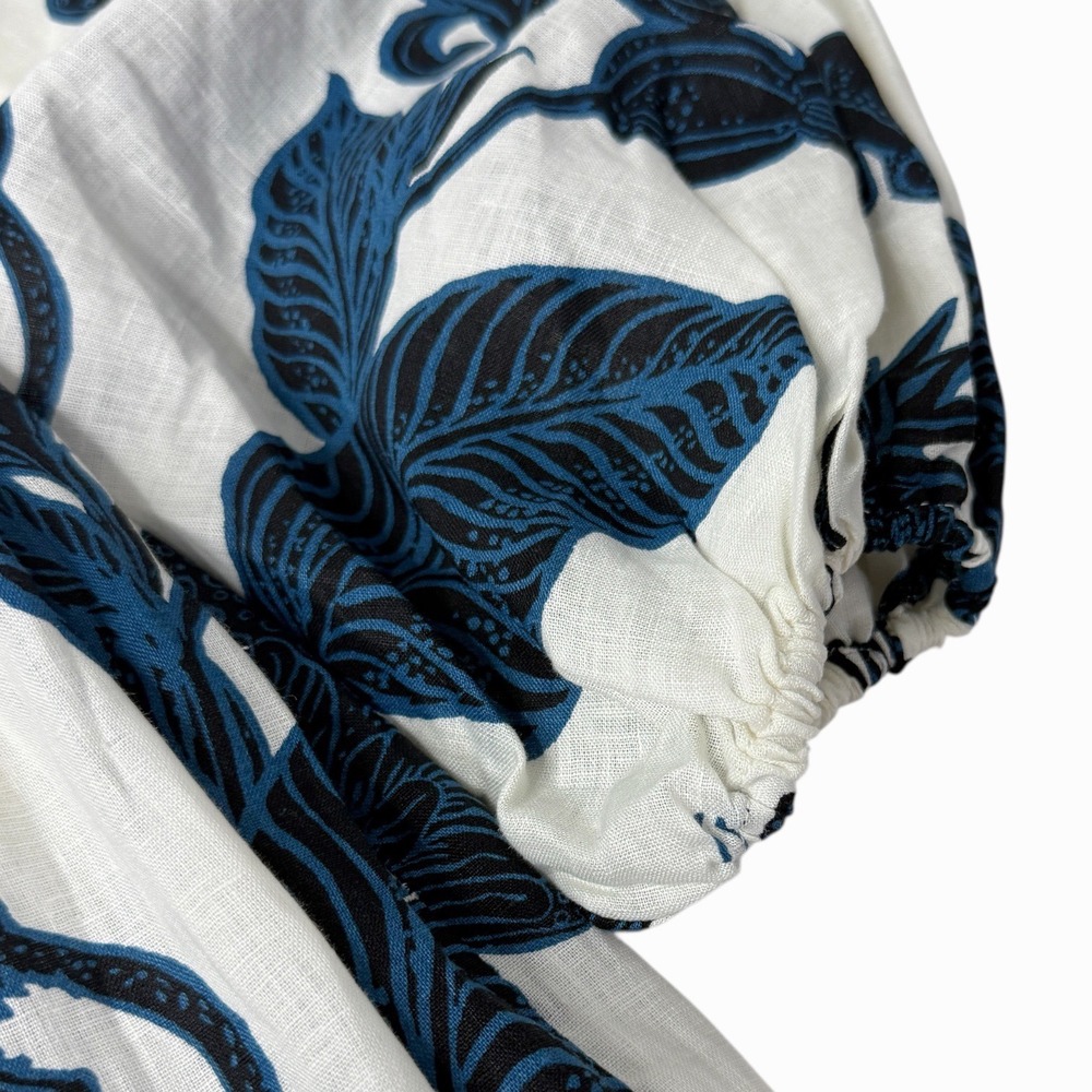 BANANA REPUBLIC Linen Balloon Sleeve Mini Dress Blue Butterfly Palm Print Size 4 - Picture 6 of 15